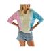 Women's Tie Dye Printed Long Sleeve Hoodie Sweatshirts Tie-dye Print Hoodie Sweater V Neck Color Block Pullover Drawstring Hoodie Tops