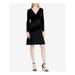 RALPH LAUREN Womens Black Color Block Velvet Long Sleeve V Neck Above The Knee A-Line Cocktail Dress Size 14