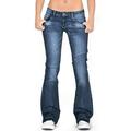 Womens Casual Denim Pants Low-Rise Skinny Slim Fit Jeans Flared Trousers