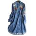 AngelBee Denim Floral Embroidery Long Sleeve Female Button Dresses (Dark Blue XL)