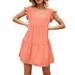 Women Summer Casual Pleated T Shirt Dresses Ruffles Loose Mini Short T-Shirt Dress Ladies Boho Beach Kaftan Sundress Loose Swing Tunic Midi Sun Dress