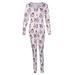 Binpure Women Long-Sleeved Homewear Jumpsuit Snap Button Cartoon Printed