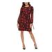 TOMMY HILFIGER Womens Red Floral Long Sleeve Jewel Neck Above The Knee Sheath Dress Size 2P