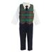 Lito Little Boys Green Black Plaid Velvet 4pc Set Christmas Outfit