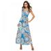 Womens Bohemian Printed Lace-Up V-neck Sleeveless Dress Wrap Bodice Sleeveless Crossover Floor Long Dress