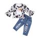 Toddler Baby Girls Tie Dye Halloween Outfits Cute Ghost Shirts Destroyed Denim Pants Set Baby Girl Halloween Clothes