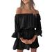 Women's Off Shoulder Party Shift Mini Dress Summer Ruffle Sundress Casual Sexy Sundress