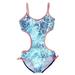 Azul Little Girls Blue Red Floral Dot American Dream Monokini Swimsuit