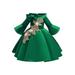 Girls Embroidery Flower Dress up Costume Dress 3/4 Sleeve Floral Girl Dresses Formal Special Occasions Dresses Wedding Pageant Recital Holiday Gift
