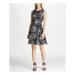 DKNY Womens Black Floral Sleeveless Jewel Neck Knee Length Fit + Flare Cocktail Dress Size 6