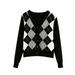 Women Y2K Knit Sweaters Long Sleeve Lapel Short Cardigan Slim Knitwear