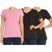 9 Crowns Women's Extra Slim Fit V-Neck Crew 2-Pack 3-Pack Tees (3 V-Neck Black/Pink, S)