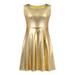 HDE Shiny Metallic Alien Costume Dress Futuristic Sleeveless Space Skater Dress (Gold, 3X)