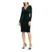 RALPH LAUREN Womens Green Gathered Long Sleeve V Neck Above The Knee Body Con Party Dress Size 14P