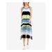 VINCE CAMUTO Womens Black Slitted Striped Sleeveless Jewel Neck Tea Length Shift Dress Size 2XS