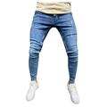 Spftem Men Striped Zipper Denim Hole Vintage Wash Hip Hop Work Trousers Jeans Pants