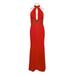 Dave & Johnny Embellished Halter Neck Slit Front Embellished Waist Zipper Back Cutout Back Satin Dress-RED