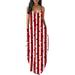 Sexy Dance Women Summer Cami Dress Star Printed Tie Dye Sexy U Neck Boho Beach Tunic Dress Pockets Long Maxi Dress