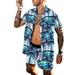 CVLIFE Men Tropical Hawaiian 2Pcs Outfit Set Short Sleeve Shirt + Short Suits Aloha Flower Print Casual Button Beach Tracksuit