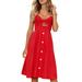 Sexy Dance S-XL Women Boho Beach Cami Dress Ladies Spaghetti Strap Tie Knot Cover Up Swimwear Sundress Red M(US 6-8)