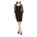 CALVIN KLEIN Womens Black Rhinestone 3/4 Sleeve Square Neck Knee Length Sheath Evening Dress Size 14