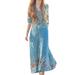 Lumento Women Short Sleeve Floral Printed Split Long Maxi Dress Loose Boho Party Holiday Sundress Lake Blue XL