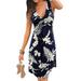 Sexy Dance Women Casual Bohemian Floral Print Dresses Sleeveless Tank Top Summer Beach Swing Dress Dark Blue 4XL=US 14