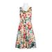 Tahari ASL V-Neck Sleeveless Pleated A-Line Concealed Zipper Back Functional Pockets Cotton Floral Print Dress-PAINTED GARDEN