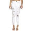 Cover Girl Women's Distressed High Rise Plus Size Skinny Jeans White Cropped Hem Juniors Size 5/6