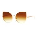 SA106 Gradient Flat Lens Bat Shape Metal Rim Cat Eye Circle Sunglasses Gold Brown