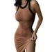 UKAP Women Casual Sleeveless Mini Dress Crew Neck Bodycon Tank Sundress Summer Evening Cocktail Party Vest Dress