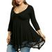 Sexy Dance Womens Plus Size 3/4 Sleeve T Shirt Dress Casual Pleated Swing Dresses Oversized Lace Stitching Party Dress Loungewear