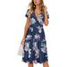 Women's Summer Dress Short Sleeve V-Neck Casual Dress Blue Lily M