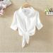 Womens Tops and Blouses Navy Blue Shirts women Knot Front Crop Button Ladies Shirts Summer Blouse simple Girl Blouse