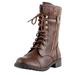 Forever Link Womens Mango-31 Round Toe Military Lace Up Knit Ankle Cuff Low Heel Combat Boots