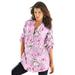 Roaman's Women's Plus Size English Floral Big Shirt Button Down Tunic Shirt Blouse