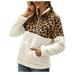 Women Winter Warm Leopard Print Fleece Pullover Tops Coat Jacket Outwear Sweater White