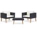 Dcenta 3 Piece Patio Lounge Set with Cushions 2 Single Sofas and Coffee Table Poly Rattan Outdoor Sectional Sofa Set Wood Legs for Garden Balcony Lawn Yard Deck
