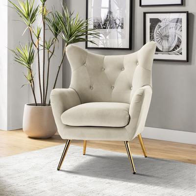 Eusebio Tufted Velvet Accent Chair with Wingback, Arms, and Metal Gold Legs for Living Room or Bedroom by HULALA HOME