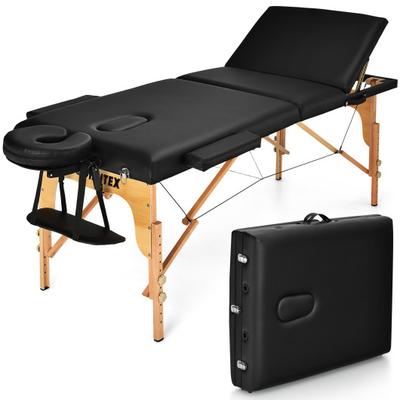 Costway 3 Fold Portable Adjustable Massage Table with Carry Case-Black
