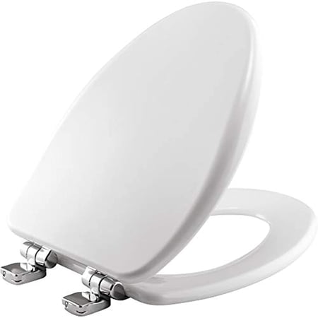 BEMIS 19170CHSL 000 Alesio II Toilet Seat with Chrome Hinges will Slow Close Never Loosen and Provide the Perfect Fit ELONGATED Durable Enameled Wood White