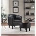 Barrel Chair - Lark Manor™ Caterina Faux Leather Barrel Chair w/ Ottoman Faux Leather/Wood in Black/Brown | 27.5 H x 25 W x 26.25 D in | Wayfair