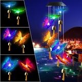 Solar Wind Chimes Outdoor Color Changing Butterfly Wind Chimes Outdoor Memorial Wind Bell Lights Gifts for Garden Mothers Day Yard Decor