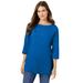 Plus Size Women's Perfect Elbow-Sleeve Boatneck Tee by Woman Within in Bright Cobalt (Size 1X) Shirt