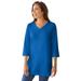 Plus Size Women's Perfect Three-Quarter Sleeve V-Neck Tunic by Woman Within in Bright Cobalt (Size 4X)