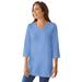 Plus Size Women's Perfect Three-Quarter Sleeve V-Neck Tunic by Woman Within in French Blue (Size 1X)