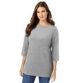 Plus Size Women's Perfect Elbow-Sleeve Boatneck Tee by Woman Within in Medium Heather Grey (Size 3X) Shirt