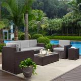 Palm Harbor 5 Piece Outdoor Wicker Sofa Conversation Set With Grey Cushions - 130.5 "W x 91.88 "D x 34.5 "H
