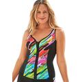 Plus Size Women's Chlorine Resistant Sweetheart Zip Front Tankini Top by Swimsuits For All in Multi Animal (Size 14)