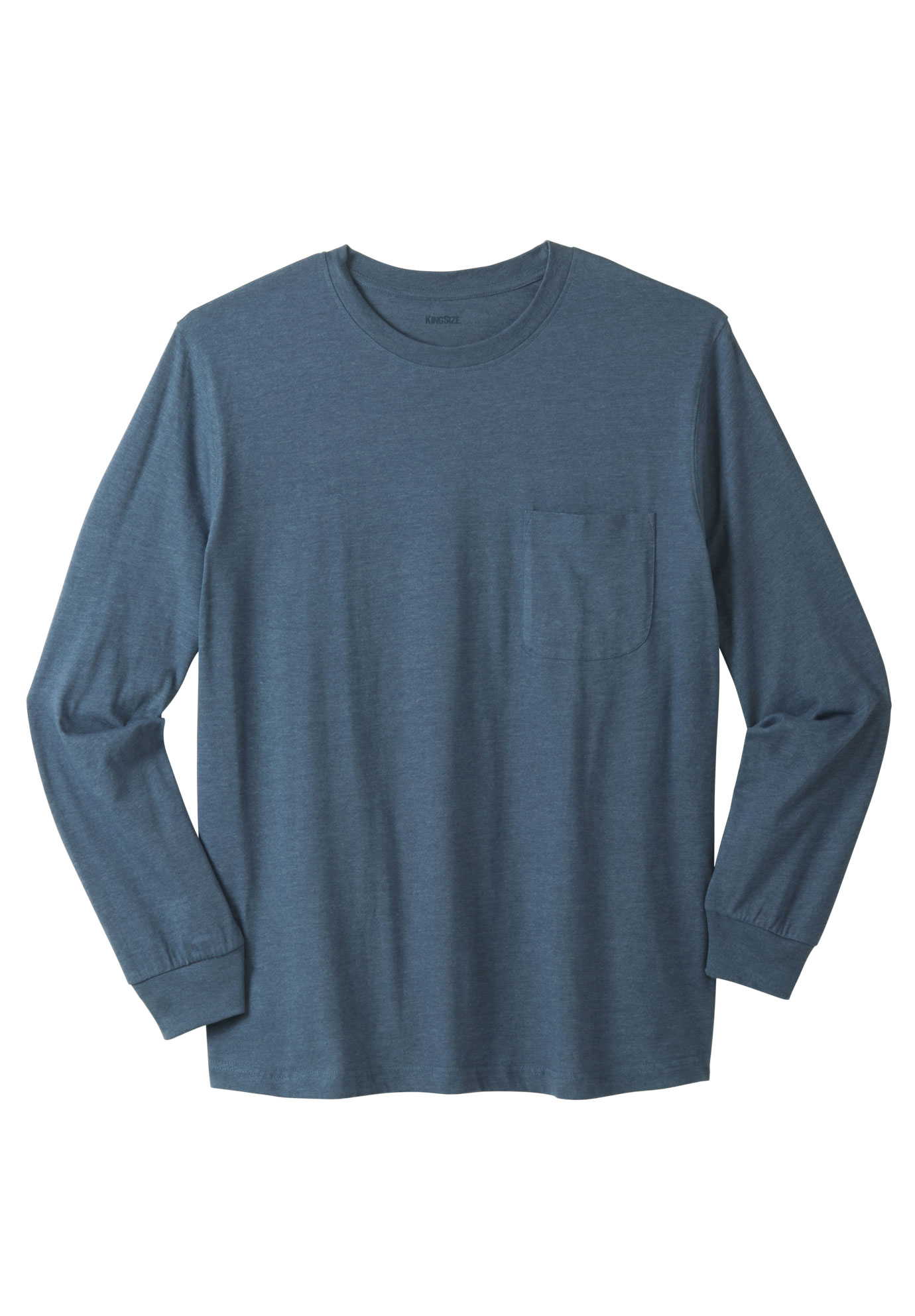 Men's Big & Tall Shrink-Less™ Lightweight Long-Sleeve Crewneck Pocket T-Shirt by KingSize in Heather Slate Blue (Size 9XL)